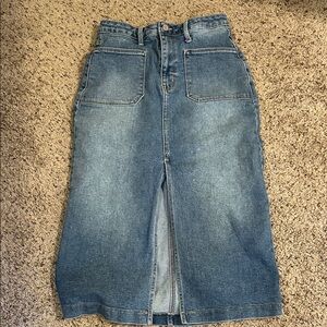 EUC Just Black Denim Midi Skirt with Front Slit Sz M